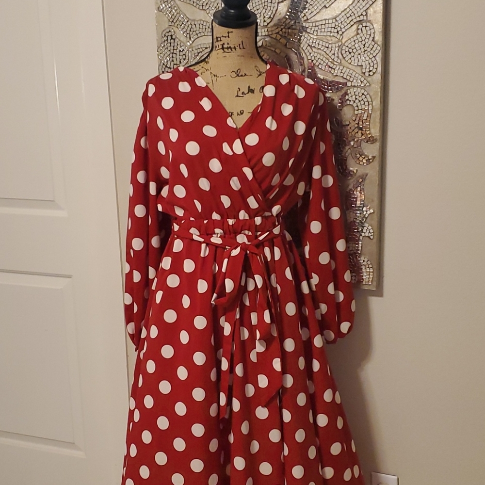Red and white polka dot dress